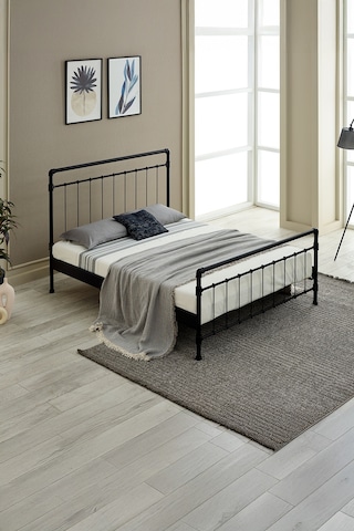 Odin Çift Kişilik Metal Karyola-siyah Ahşap Latalı