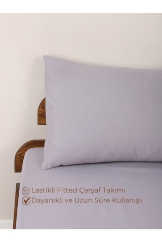 Gri Lastikli Çarşaf Takımı Fitted Pamuklu Kumaş Yastık Kılıflı