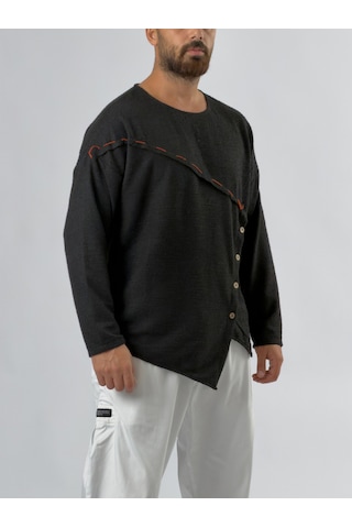 Cocopelli Düğmeli Asimetrik Siyah Erkek Sweatshirt Coc3524