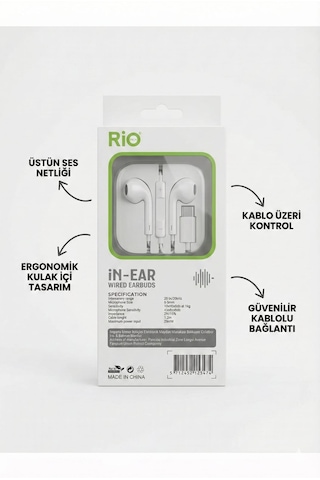 Type-c Girişli Mikrofonlu Kablolu Kulakiçi Kulaklık - Üstün Ses Netliği Ve Ergonomik Tasarım - Beyaz Rio
