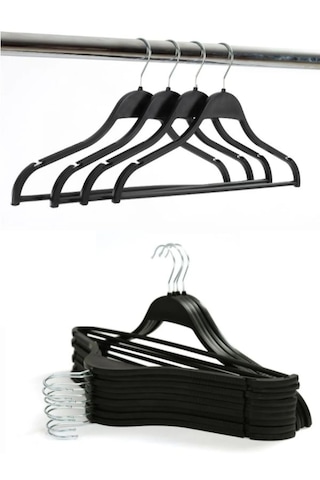 10'lu Siyah, Beyaz, Kahve Plastik Askı Seti Dayanıklı Kıyafet Askıları, Ev Ve Ofis Kullanımı İçin Siyah