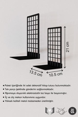 Siyah Dekoratif Metal 2 Adet Kitap Tutucu Dayanıklı Tel Izgara