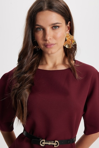 Tudors Kadın Slim Fit Dar Kesim Kol Detaylı İnce Kemerli Fermuarlı Bordo Bluz Gömlek-50761