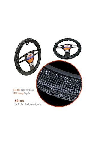 Nyf F-1500 Geçmeli Direksiyon Kılıfı Taşlı Siyah Full 38 Cm