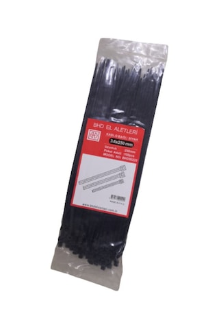 100 Adet 3.6x250mm Plastik Siyah Cırt Kelepçe 25cm