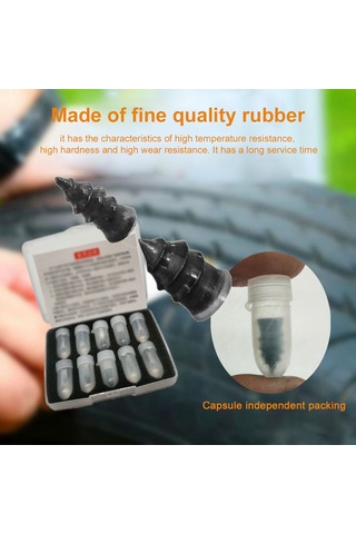 Ranyeek 10 Adet Motosiklet Elektrikli Araç Vakuum Lastik Tamir Mantar Çiviği - Hızlı Montajsız 3-5mm Yara Onarımı Siyah Büyük Boy