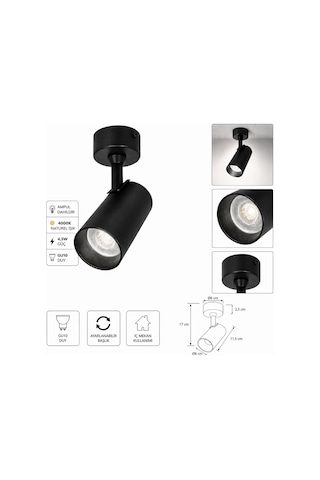 Gu10 Duylu Siyah Aplik Spot 4000k Naturel Işık 4,5w Ampul Dahil, Ayarlanabilir Başlık, Modern Tavan Ve Duvar Aydınlatma Armatürü