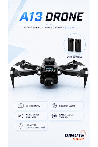 A13 Drone Çift Bataryalı 4k Hd Kameralı Fırçasız Motor Akıllı Engel Sensörlü Katlanabilir Drone