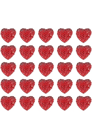 Polyester Kalp Fiyonk, 1,3 Cm - 25 Adet - Kırmızı 1+