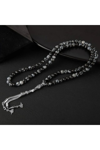Sertifikalı Karlı Obsidyen Doğal Taş Tesbih 99luk 6mm