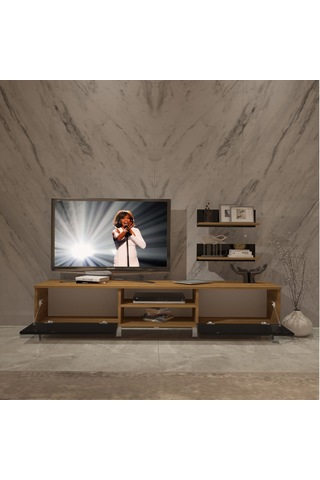 Decoraktiv Eko 4 Mdf Dvd Krom Ayaklı Tv Ünitesi Tv Sehpası Pera - Siyah