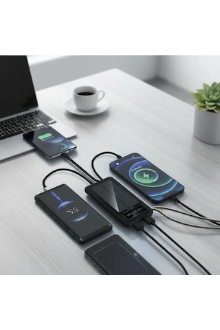 10000mah Güneş Enerjili Taşınabilir Şarj Cihazı - Çift Led Fenerli, Lcd , 2 Usb-c Powerbank Lisinya Çok Renkli