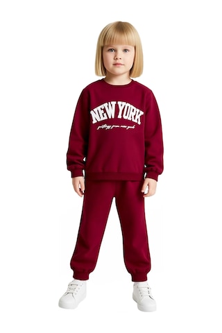 Frm Kız Çocuk Pamuklu New York Baskılı Örme Sweatshirt Ve Eşofman Alt Bordo
