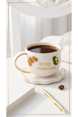 Good Morning El Yapımı Seramik Kupa 24k Altın Detaylı Çok Renkli