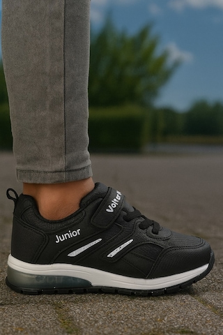Unisex Çocuk Cırtlı Bağcıklı Sneaker Günlük Spor Ayakkabı Siyah
