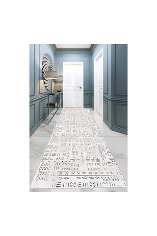 Kırık Beyaz Yıkanabilir Kaymaz Yolluk, 100x380 Cm Ölçüsü 609 Gri