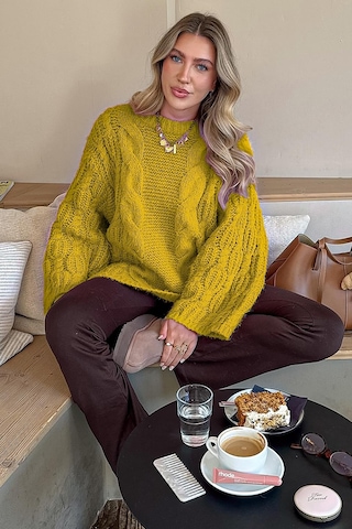Madmext Yeşil Bisiklet Yaka Örgü Desen Kadın Triko Kazak Mg2601 Yeşil