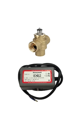 Honeywell 3 Yollu Zon Kontrol Vana Seti 1" + 220v Motorlu Aktüatör + Kablo Hvac Isıtma Soğutma Kontrol Vanası 1 İnç