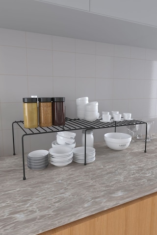 Eva Metal Tasarim Genişletilebilir Raf Ayarlanabilir Dolap Içi Düzenleyici Mutfak Düzenleyici Banyo Düzenleyici Siyah