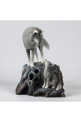 Dekoratif Kurt Ve Yavrusu Biblo Wise Veronese Poliresin Vahşi Yaşam Figürü 24,5 Cm .