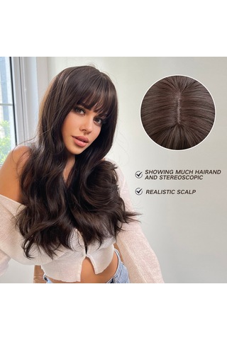 Kadın Modası Kahverengi Uzun Dalgalı Peruk