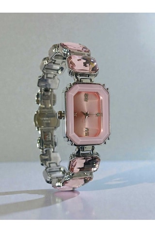 Pembe Baget Taşlı Çelik Kadın Saati - Kararmaz Paslanmaz Çelik Lüks Tasarım Gold