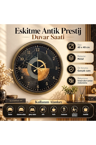 Eskitme Antik Prestij 40 X 40 Cm Metal Duvar Saati