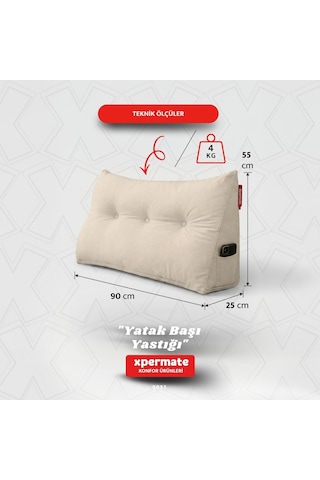 Yatak Başı Yastığı Sırt Ve Bel Destek Yastığı 90 Cm Yaslanma Ve Dinlenme Yastığı Bej