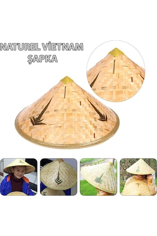 Naturel Renk Cambodia Kamboçyalı Vietnam Şapkası Pvc Hasır +0