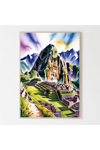 Machu Picchu Suluboya Baskı - Peru And Dağları Duvar Sanatı