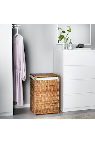 Ikea Branas Kapaklı Rattan Çamaşır Sepeti 41 X 41 X 60 Cm Koyu Gri