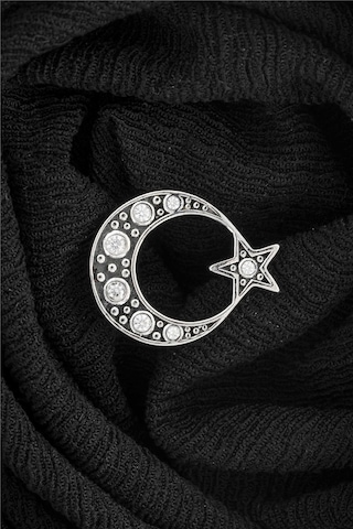 925 Ayar Gümüş Zirkon Taşlı Ayyıldız Rozet