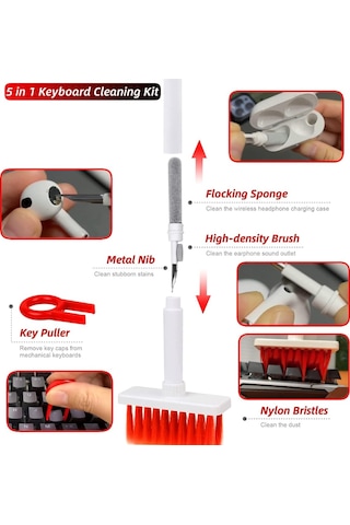 Temizleme Fırçası, 5'i 1 Arada Klavye Temizleme Seti, Çok İşlevli