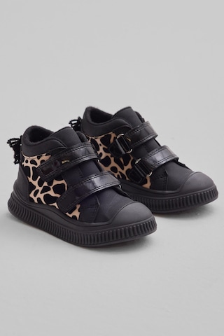 Tonny Black Esnek Termo Taban Çift Cırtlı Şerit Desenli Çocuk Unisex Siyah Leopar Spor Kısa Bot Tbrzn015 Siyah Leopar