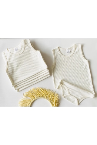 Miyakıdsworld Büyük Boy Çocuk Çıtçıtlı Body 7-8-9 Yaş Çocuk Body 4 Adet Ecru Renk Pamuklu Ekru