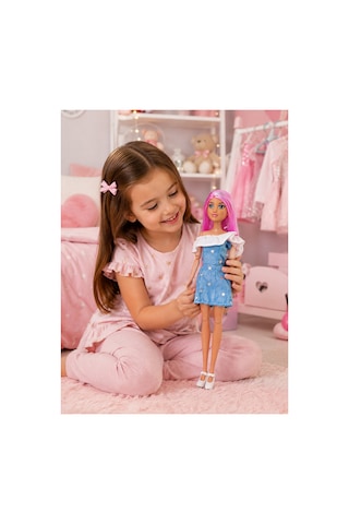 Moda Bebek Oyuncak Pembe Saçlı Kot Kıyafetli Bebek Oyuncak - Kız Çocuk Hediye 3+ Yaş Pembe Saçlı - Kot Kıyafetli