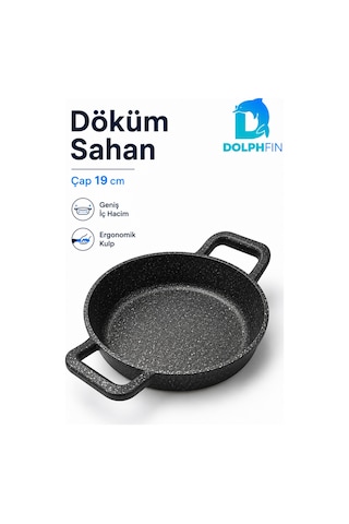 19 Cm Çift Kulplu Döküm Sahan Granit Görünümlü Pişirme Ve Servis Tavası Siyah