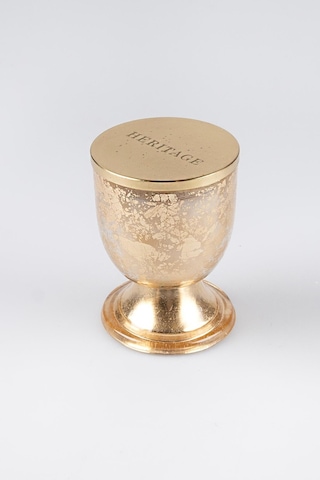 Altın Varak Eskitme Ayaklı Cam Mumluk Kokusuz Mum Yazı Kapaklı Küçük 8.5x11.5 Cm