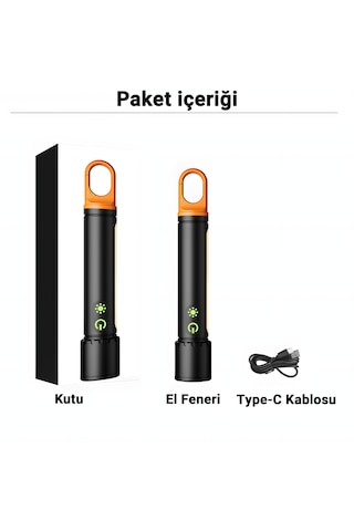 X725 Çok Fonksiyonlu Şarjlı Kamp El Feneri 750 Lm Led, Yan Lamba, Su Geçirmez, Powerbank Siyah