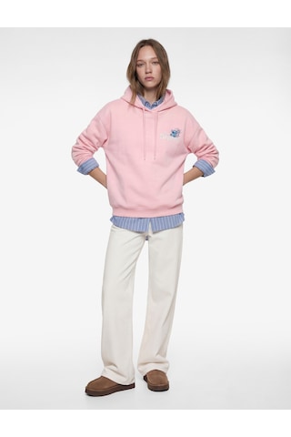 Koton Stitch Lisanslı Kapüşonlu Arkası Baskılı Oversize Sweatshirt Pembe 6wal10692ık Gülkurusu