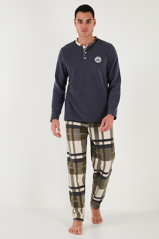 Buratti Ekoseli Regular Fit Düğmeli Bisiklet Yaka Kışlık Polar Erkek Pijama Takımı 60961008 Gri