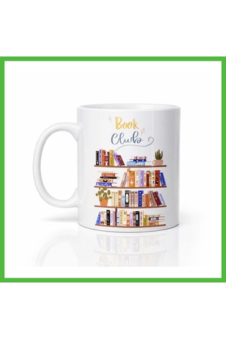 Vaveni Book Club Temalı Kupa Model 243 Kitap Severler İçin Tasarım Baskılı Seramik Kahve Kupası Arz Çok Renkli