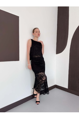 Verymoda Dantel Uzun Etek D3012 Siyah