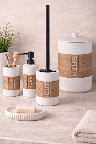 5 Parça Porselen Cleara Banyo Seti -5983 Beyaz