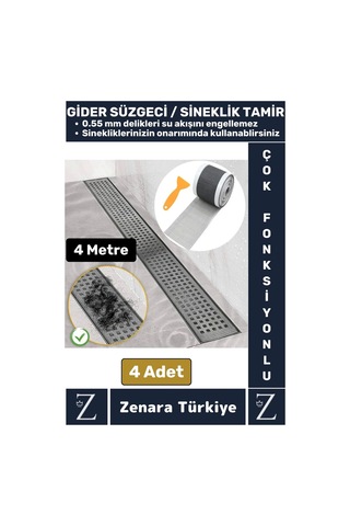 Suya Dayanıklı 0.55 Mm Delikli Sineklik Tamir Kiti Gider Süzgeci Saç Kıl Ayırıcı 12 Cmx4 Metre 4adet
