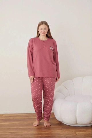Boyraz Lindros Kadın Pamuklu Düğme Yaka Raporlu İnterlok Battal Pijama Takımı 05121 - 1 Adet Gülkurusu