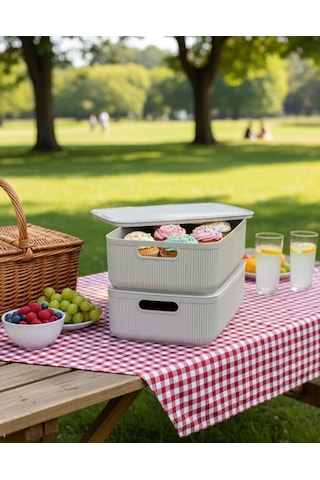 Okyanus Home Linea Smart Box Bej 4,5 Lt 2 Adet Kapaklı Çok Amaçlı Saklama Kutusu Bej