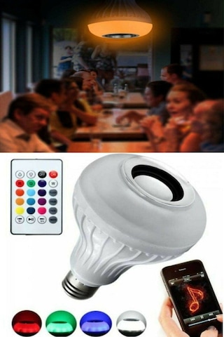 Gece Lambası Bluetooth Hoparlör Rgb Ledli Lamba Kumandalı Mp3 Çalar Ampul Renkli Ampul Akıllı Ampul