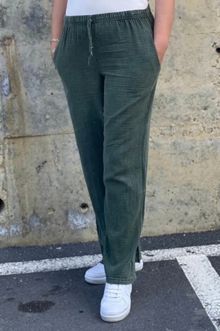 Mia Butik Kadın Haki Keten Pantolon Haki