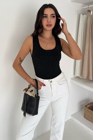 Noa & Noa Taş Detaylı Tulumlu Atlet Sparkle Siyah